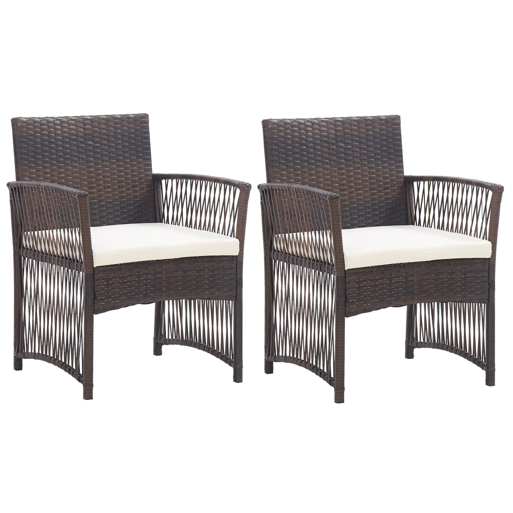 Patio Armchairs with Cushions 2 pcs Brown Poly Rattan