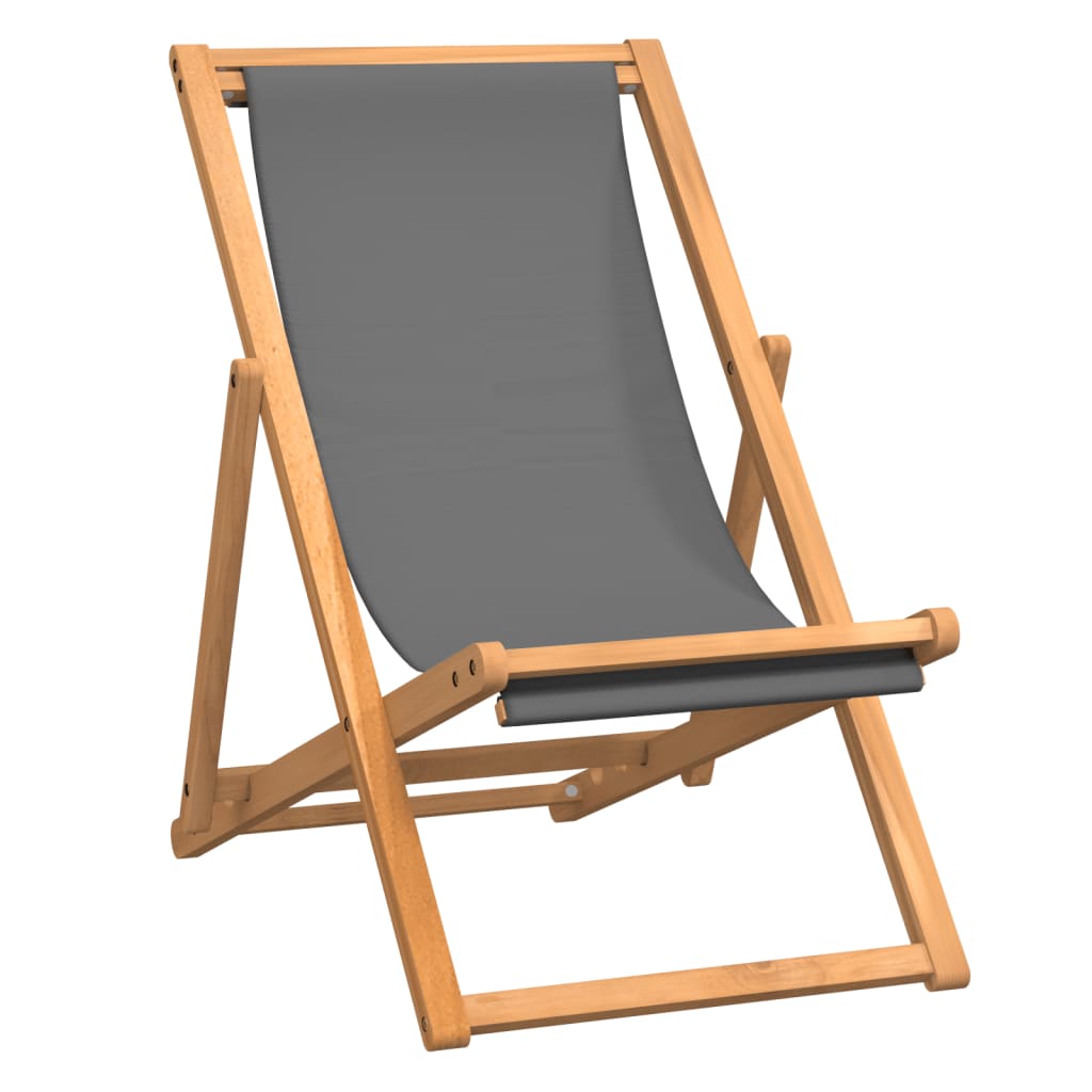 Folding Beach Chair Solid Teak Wood Gray