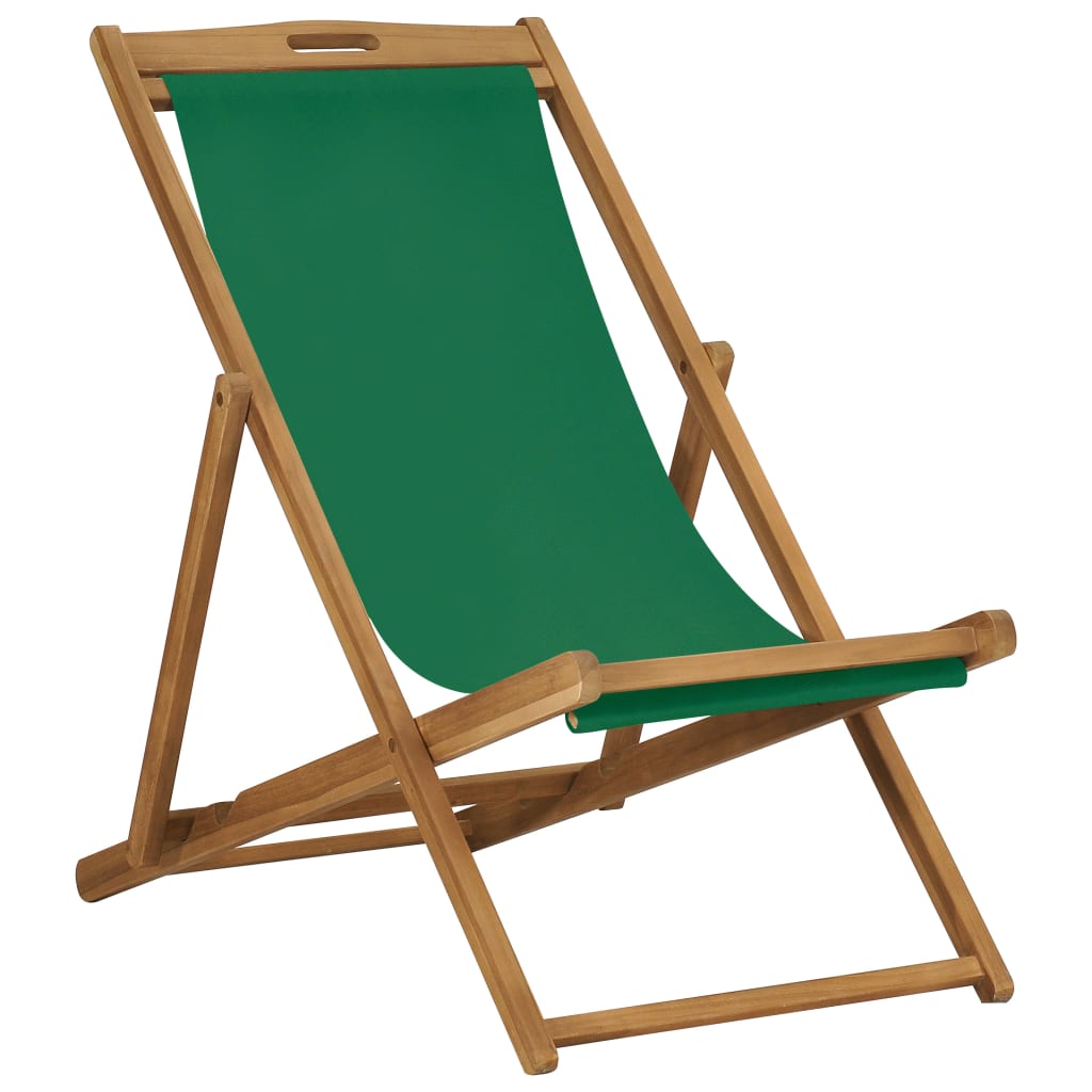 Folding Beach Chair Solid Teak Wood Green