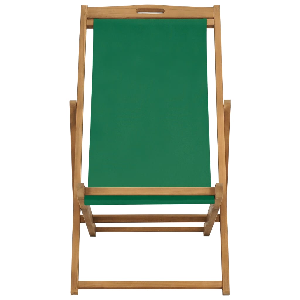 Folding Beach Chair Solid Teak Wood Green