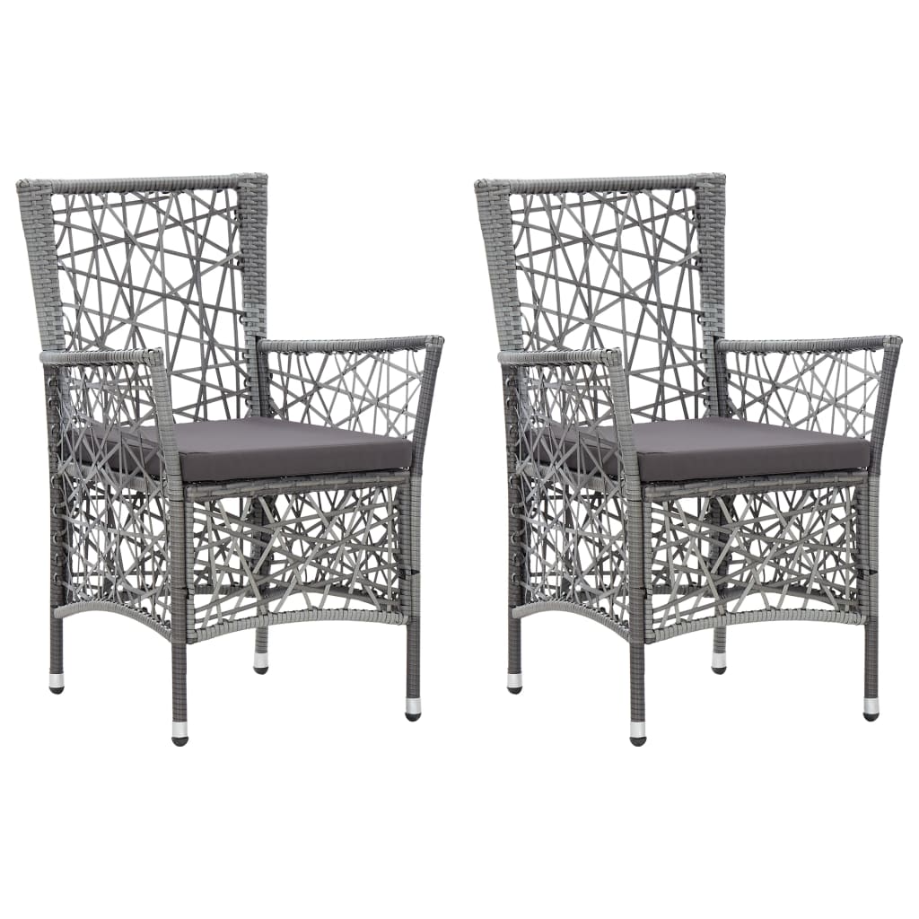 Patio Chairs 2 pcs with Cushions Poly Rattan Gray