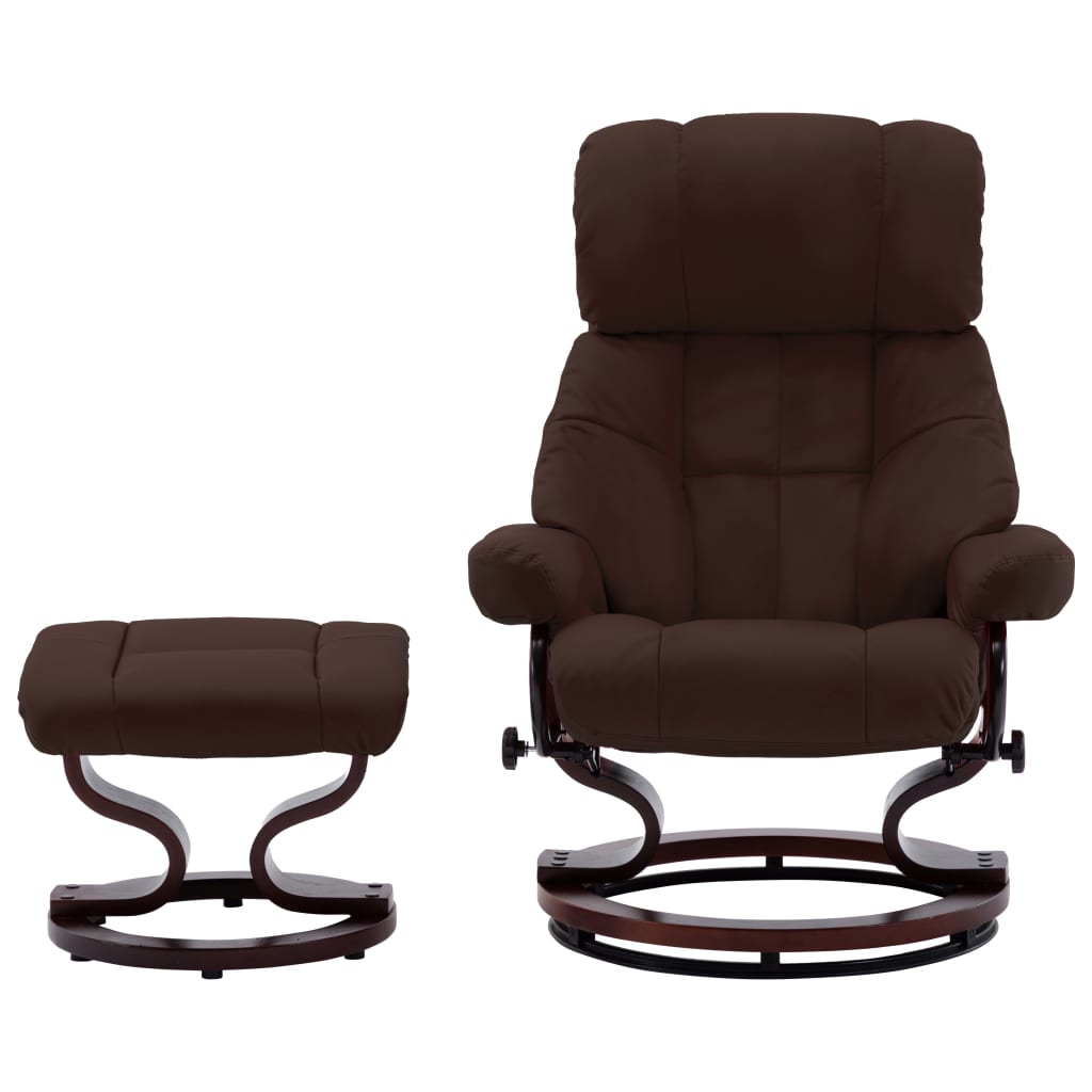 Recliner Chair with Footstool Brown Faux Leather and Bentwood