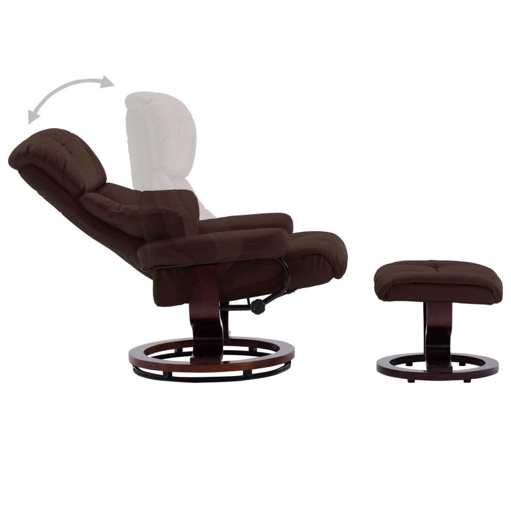 Recliner Chair with Footstool Brown Faux Leather and Bentwood