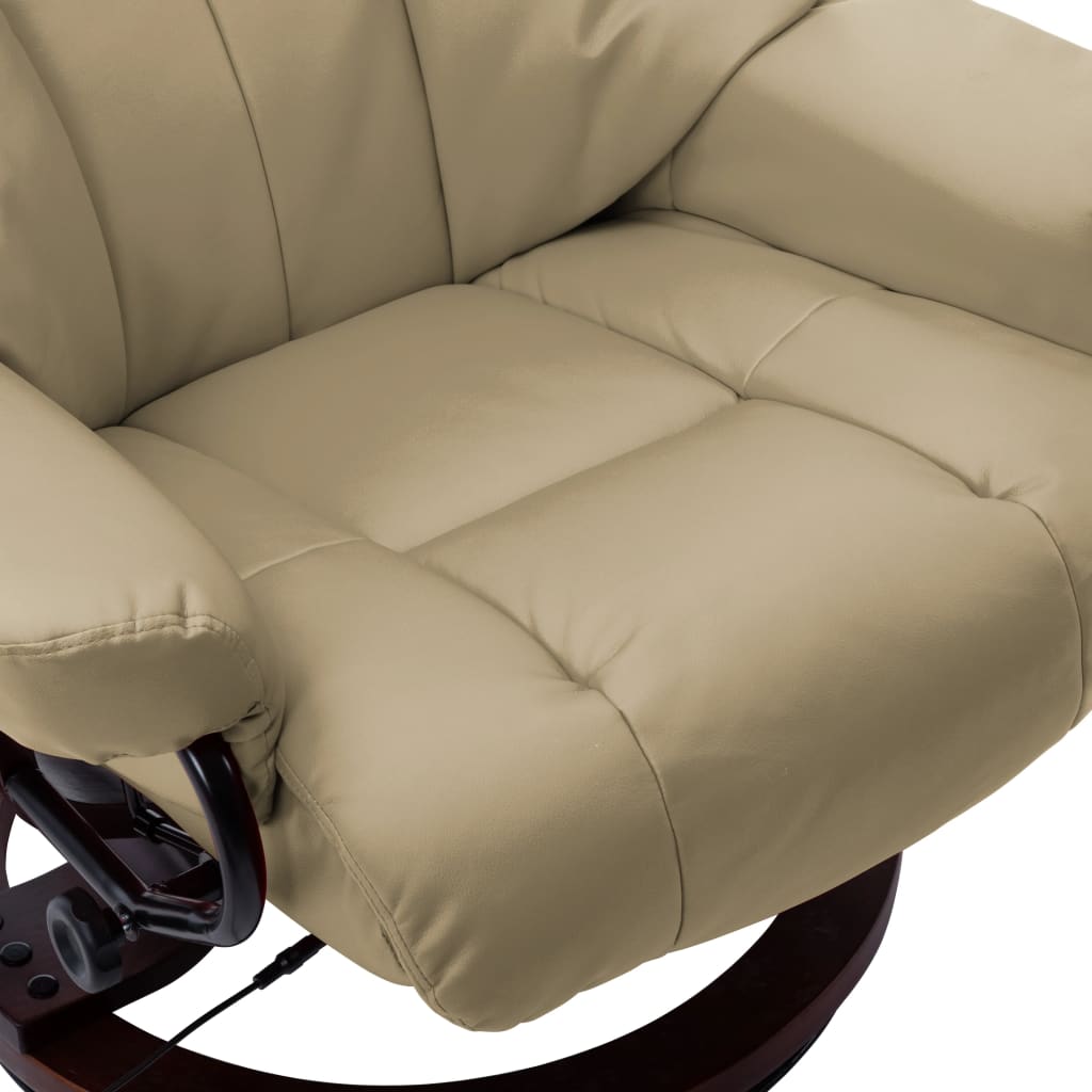 Massage Recliner with Ottoman Cappuccino Faux Leather and Bentwood