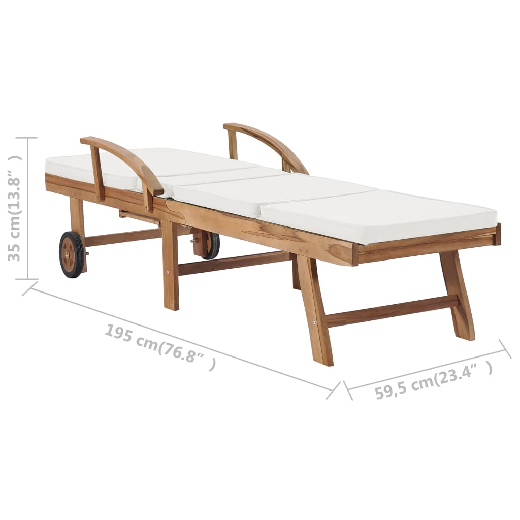 Sun Loungers with Cushions 2 pcs Solid Teak Wood Cream