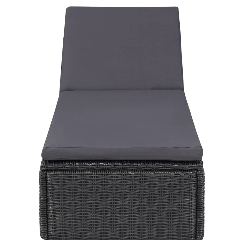 Sunlounger Poly Rattan Black and Dark Gray