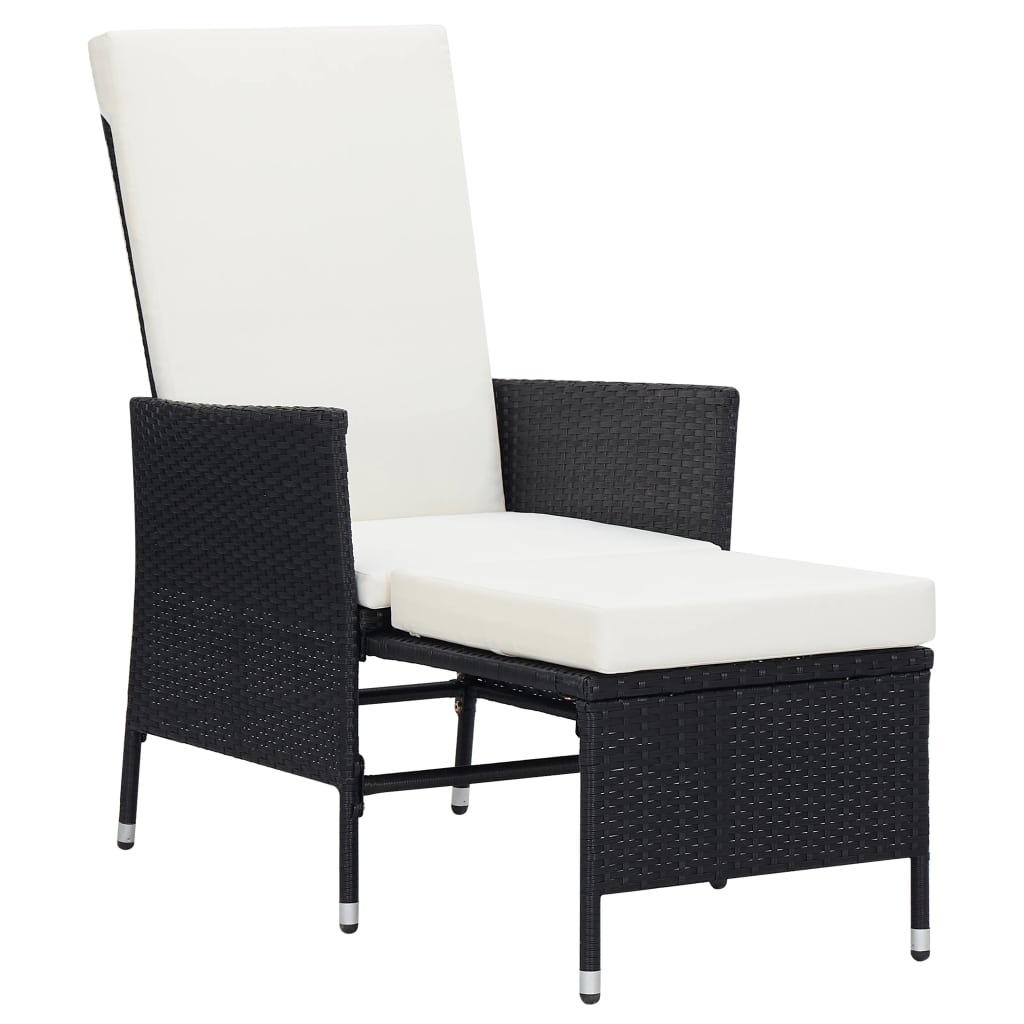 Reclining Patio Chair with Cushions Poly Rattan Black