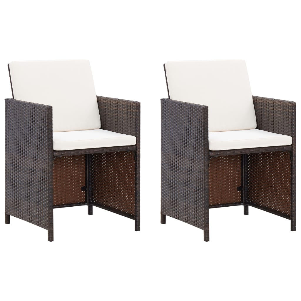 Patio Chairs with Cushions 2 pcs Poly Rattan Brown