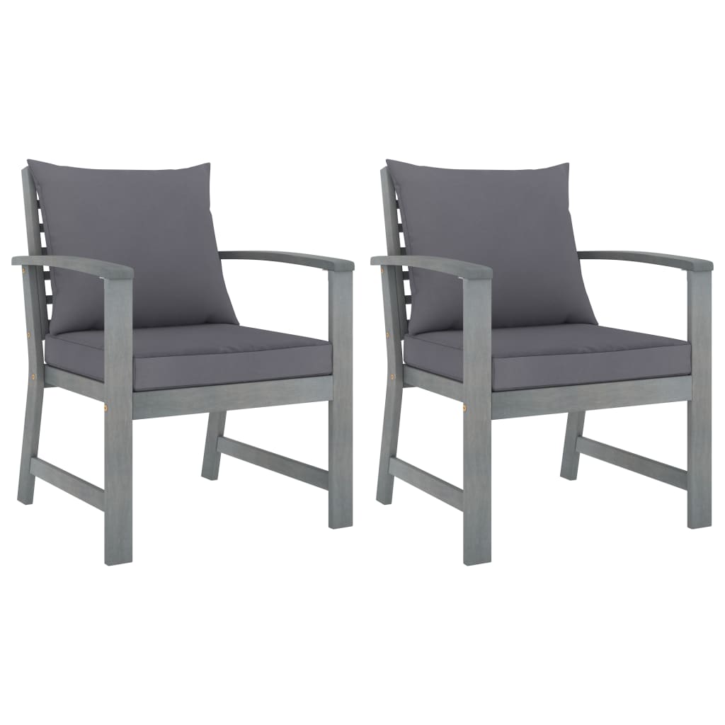 Patio Chairs 2 pcs with Dark Gray Cushions Solid Acacia Wood
