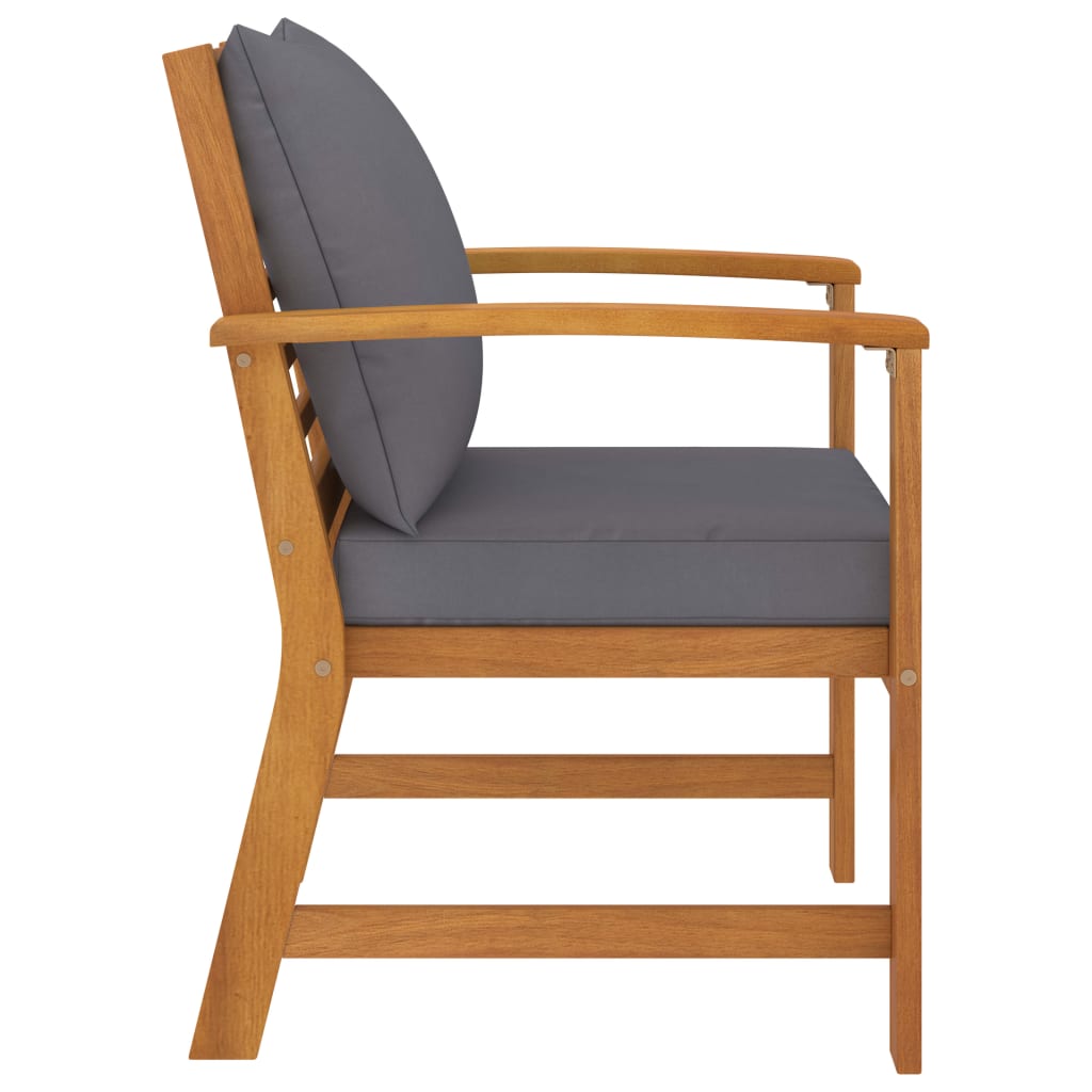 Patio Chairs 2 pcs with Dark Gray Cushion Solid Acacia Wood