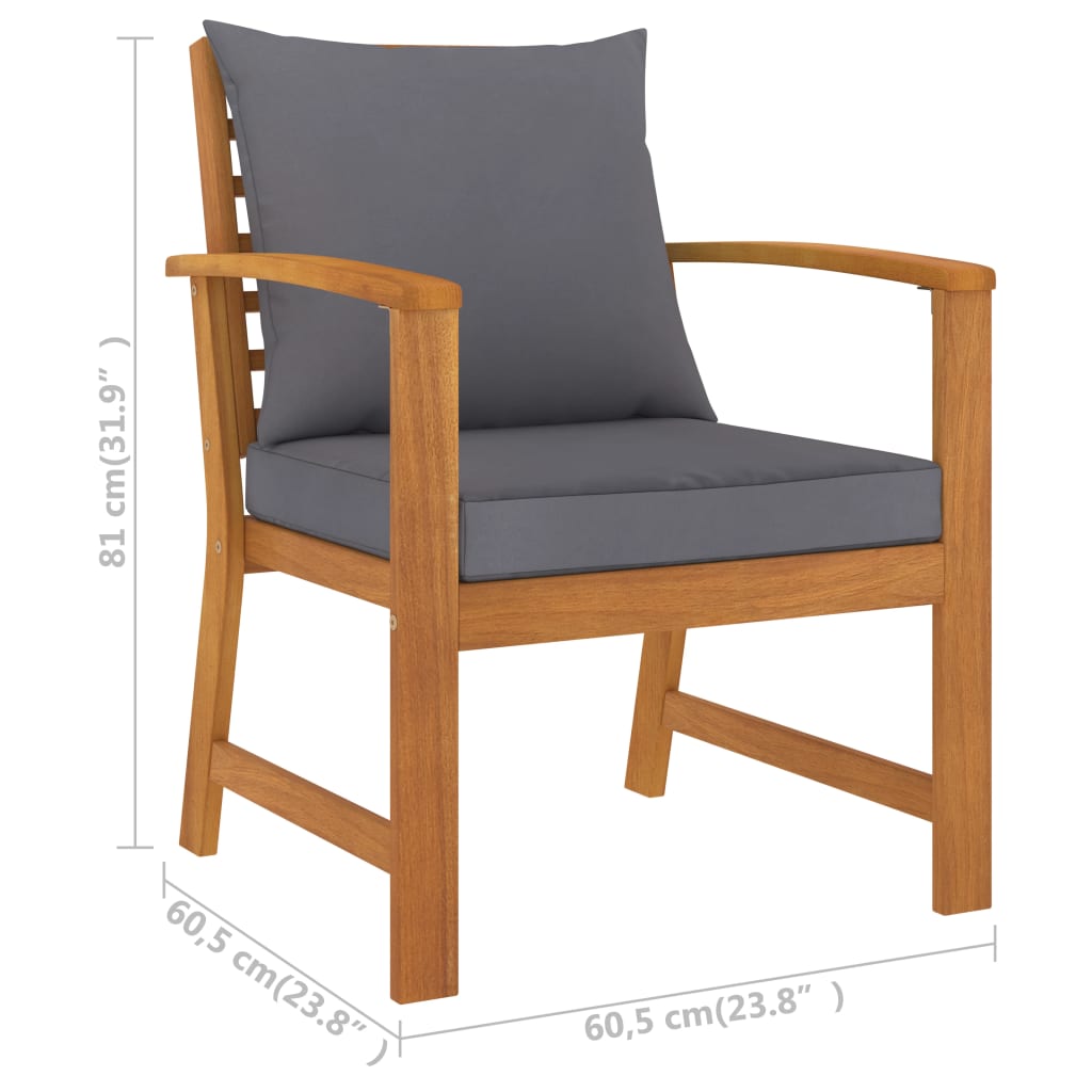 Patio Chairs 2 pcs with Dark Gray Cushion Solid Acacia Wood