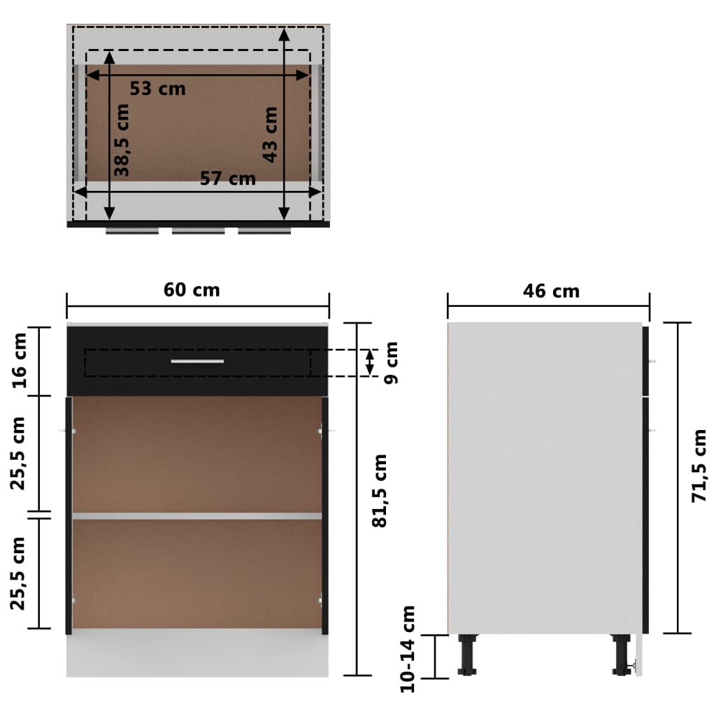 Drawer Bottom Cabinet Black 23.6"x18.1"x32.1" Engineered Wood