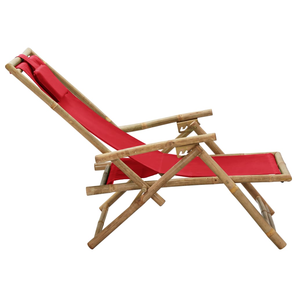 Reclining Relaxing Chair Red Bamboo and Fabric