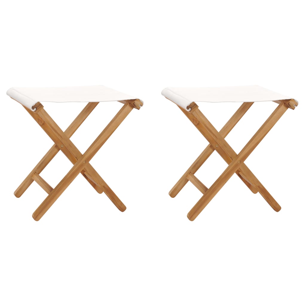 Folding Chairs 2 pcs Solid Teak Wood and Fabric Cream White