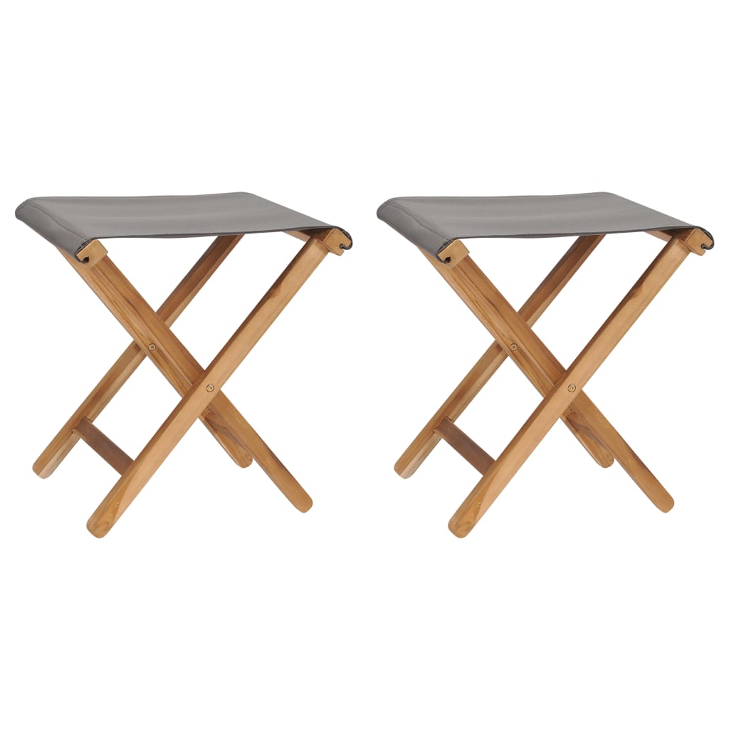 Folding Chairs 2 pcs Solid Teak Wood and Fabric Dark Gray