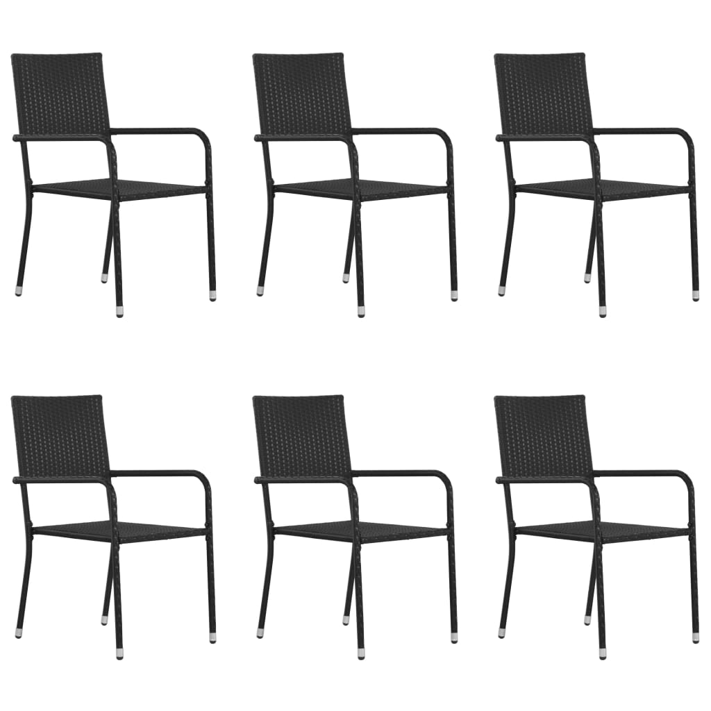 Patio Dining Chairs 6 pcs Poly Rattan Black