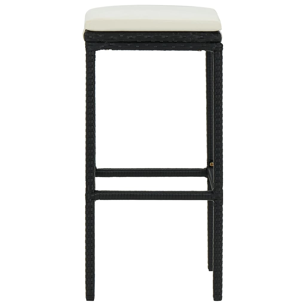 Bar Stools with Cushions 4 pcs Black Poly Rattan