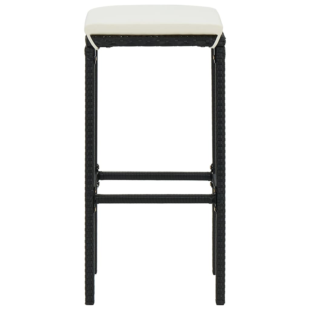 Bar Stools with Cushions 4 pcs Black Poly Rattan