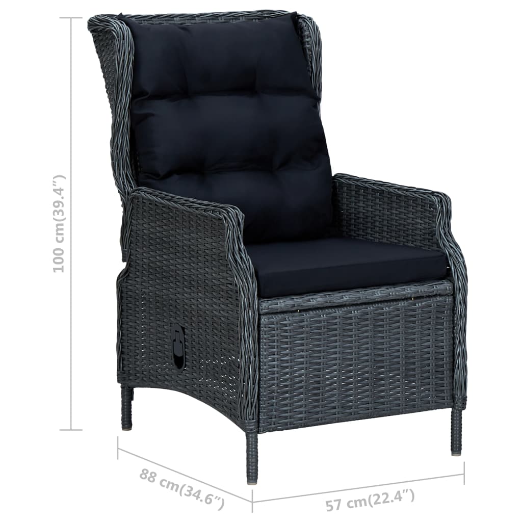 Reclining Patio Chair with Cushions Poly Rattan Dark Gray