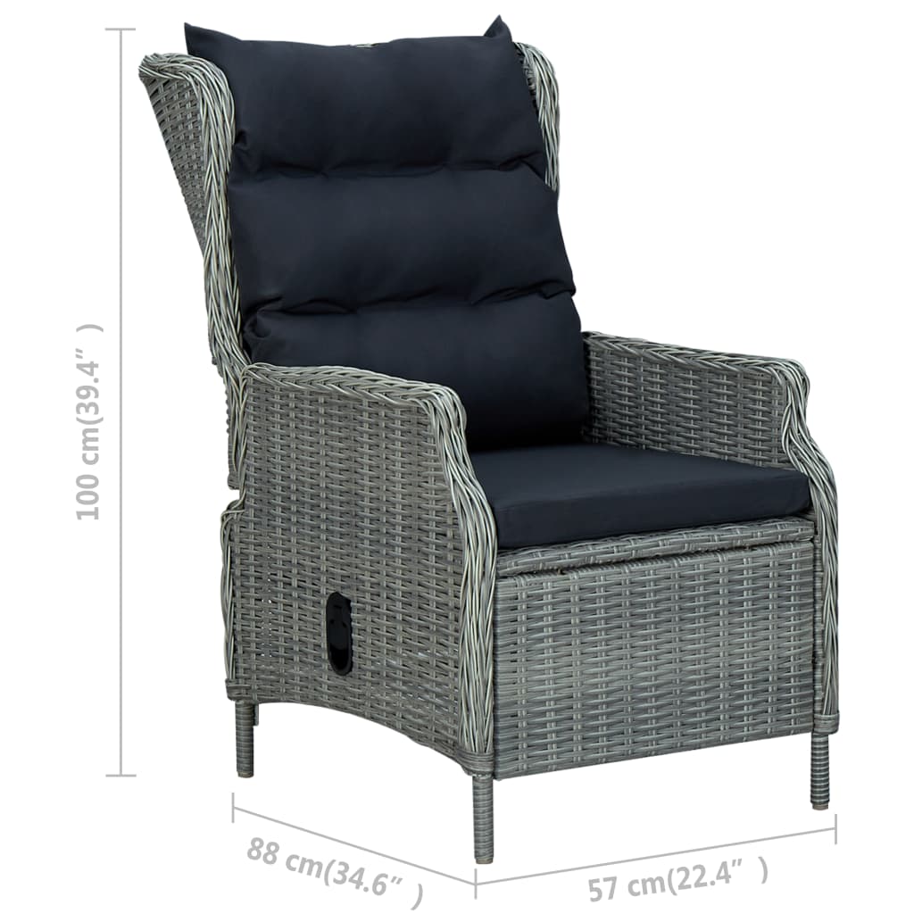 Reclining Patio Chair with Cushions Poly Rattan Light Gray