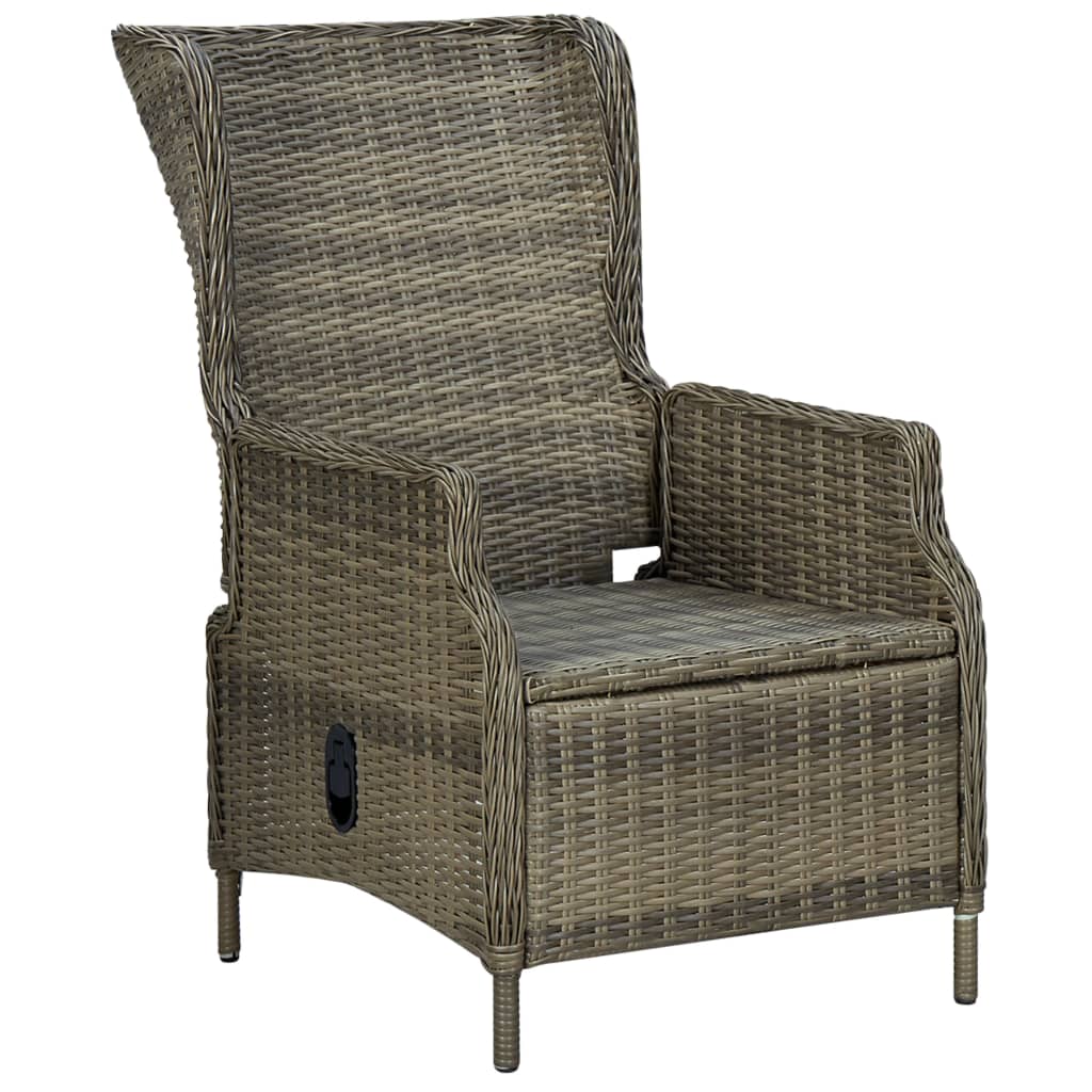 Reclining Patio Chair with Cushions Poly Rattan Brown