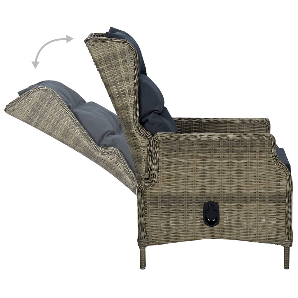 Reclining Patio Chair with Cushions Poly Rattan Brown