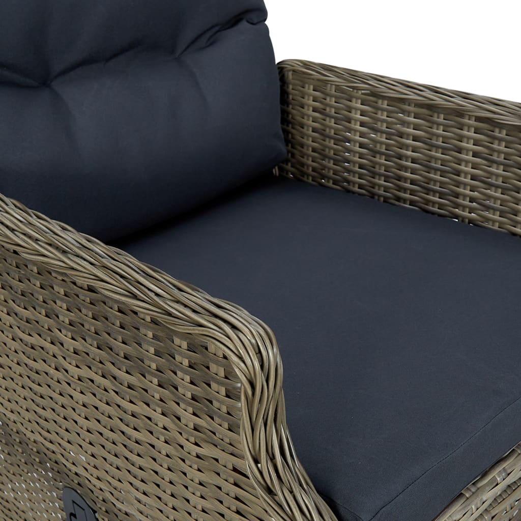 Reclining Patio Chair with Cushions Poly Rattan Brown