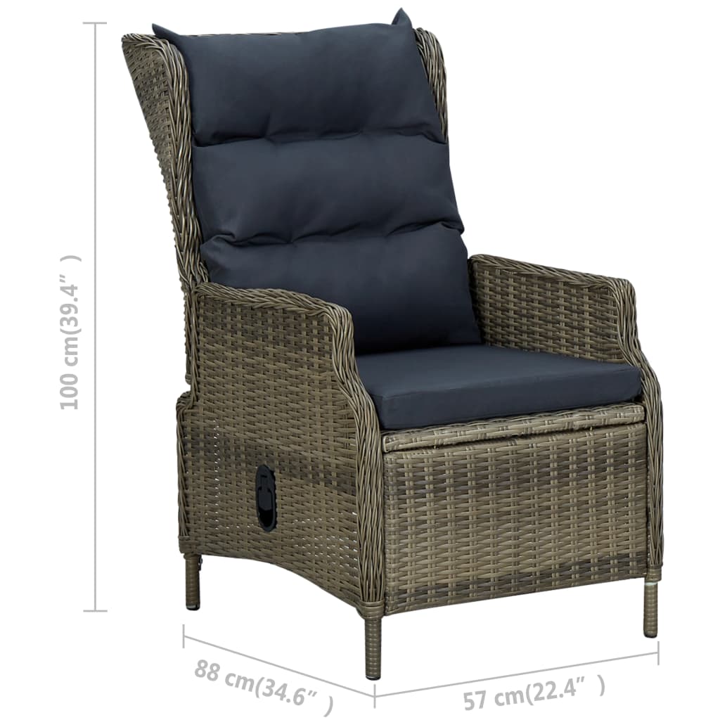 Reclining Patio Chair with Cushions Poly Rattan Brown