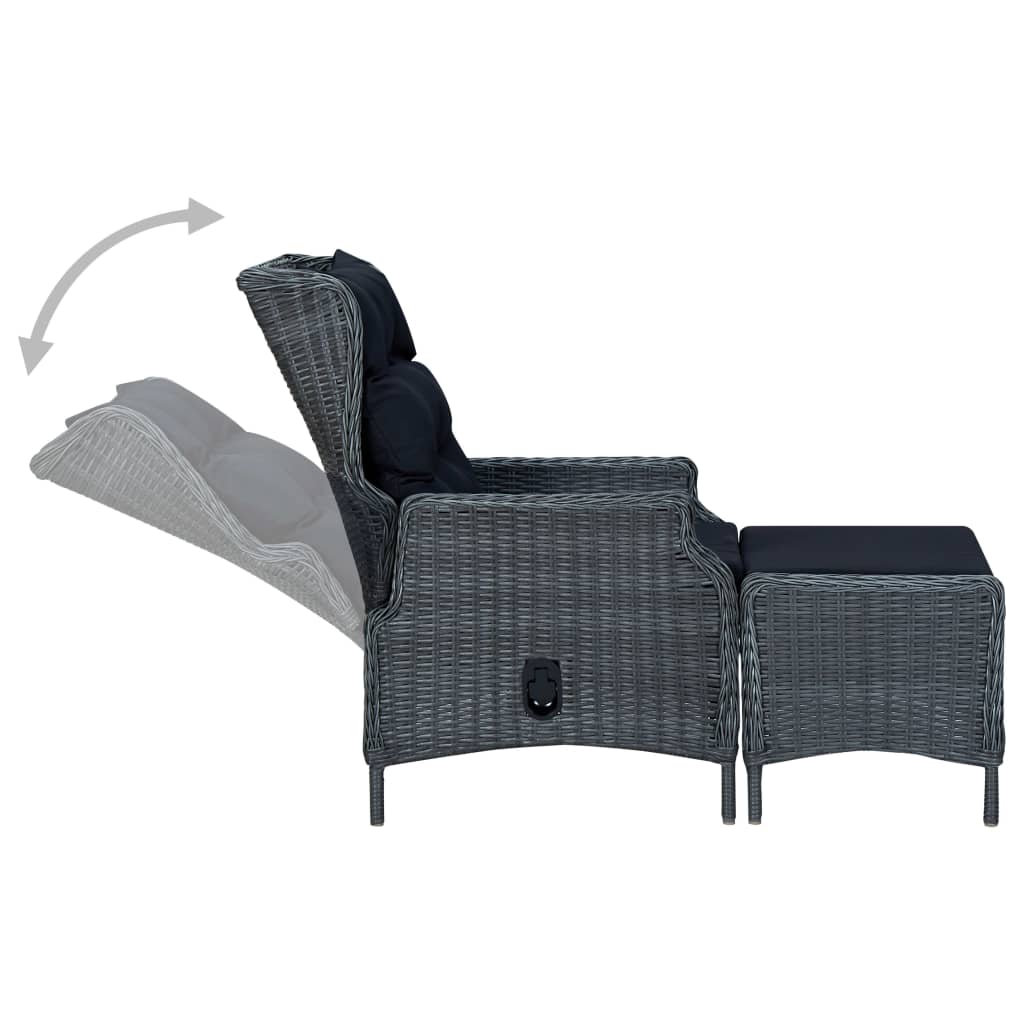 Reclining Patio Chair with Footstool Poly Rattan Dark Gray