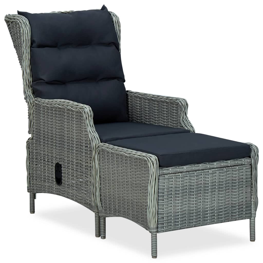 Reclining Patio Chair with Footstool Poly Rattan Light Gray