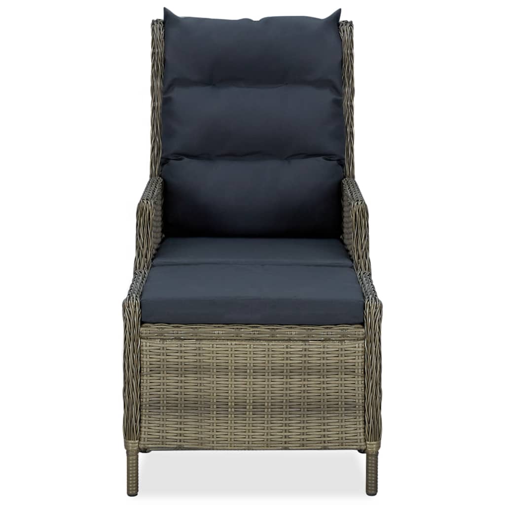 Reclining Patio Chair with Footstool Poly Rattan Brown