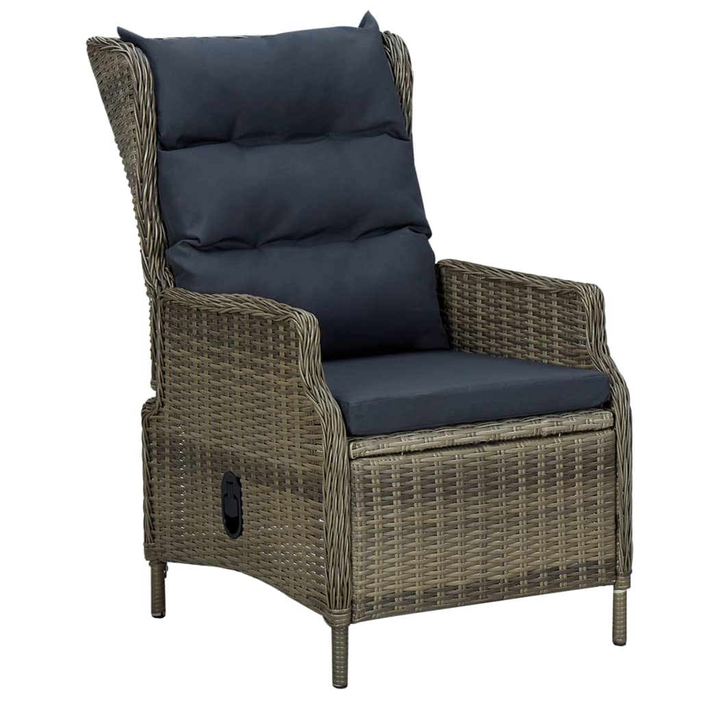 Reclining Patio Chair with Footstool Poly Rattan Brown