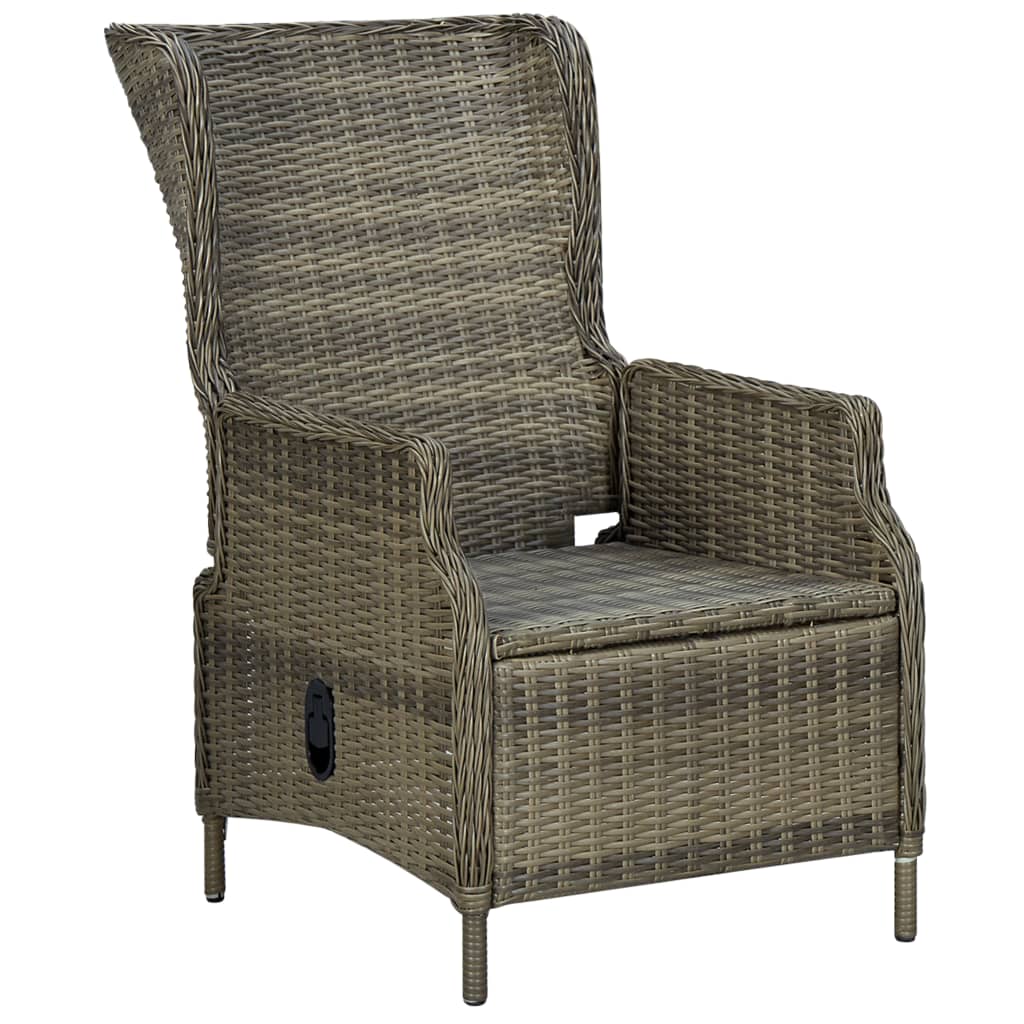 Reclining Patio Chair with Footstool Poly Rattan Brown