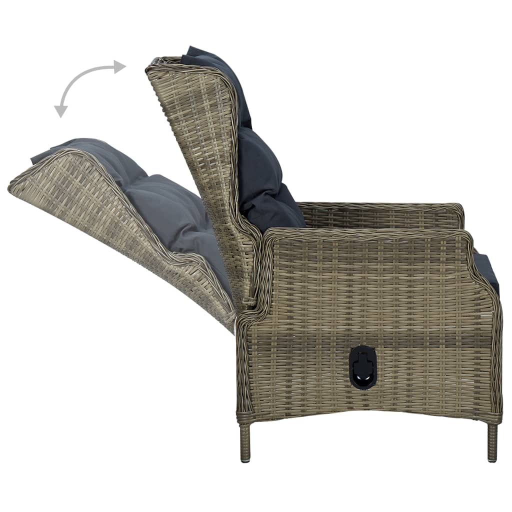 Reclining Patio Chair with Footstool Poly Rattan Brown