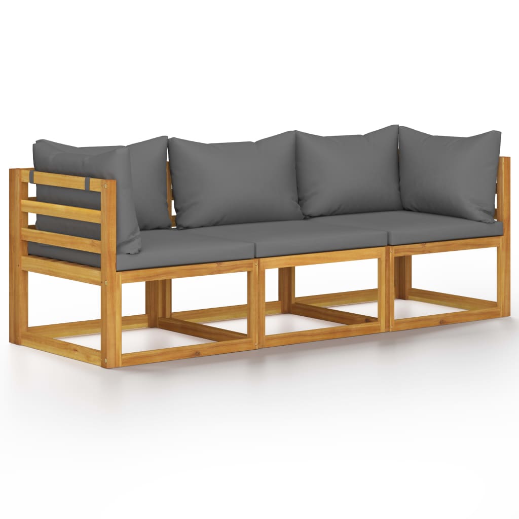 3-Seater Patio Sofa with Cushion Solid Acacia Wood