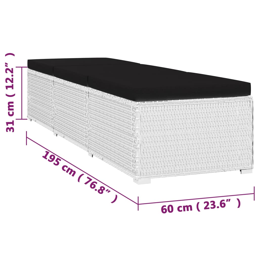 3 Piece Patio Sun Loungers with Tea Table Poly Rattan White