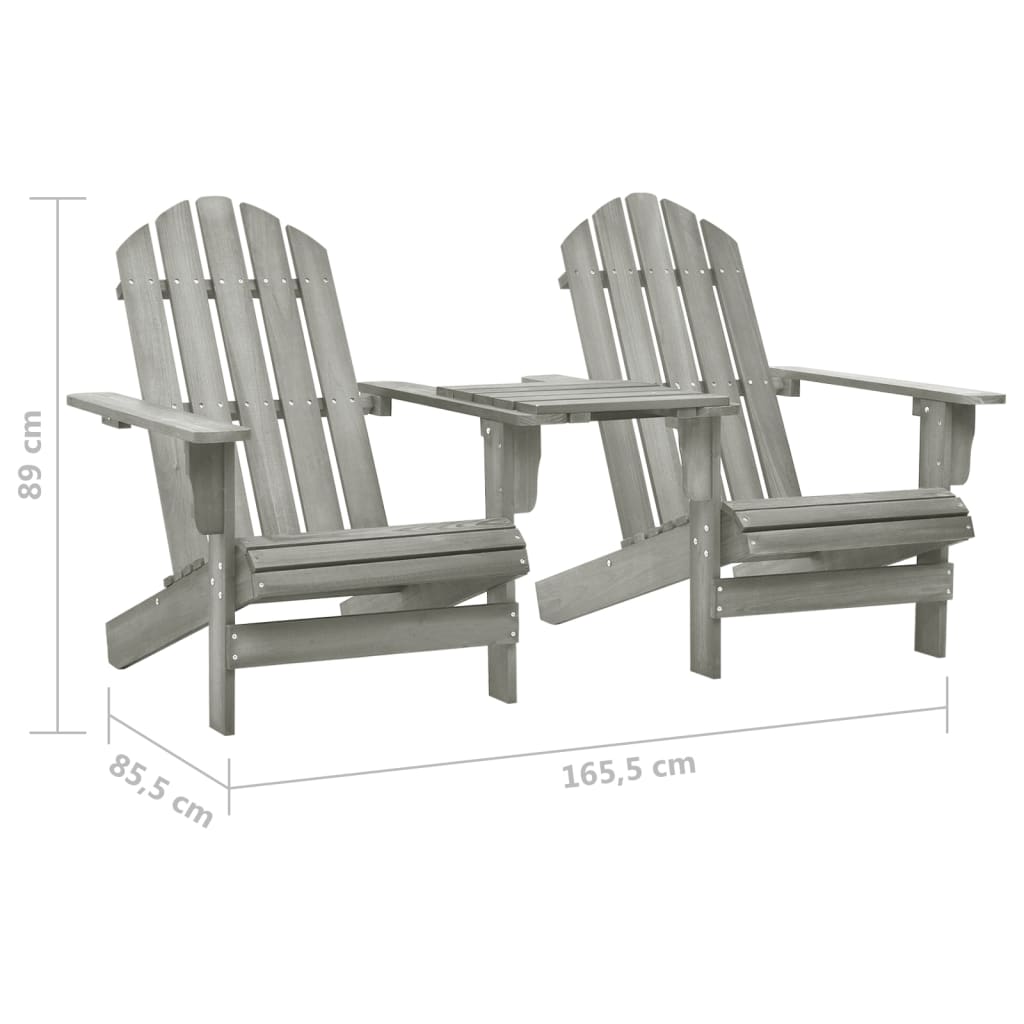 Patio Adirondack Chairs with Tea Table Solid Fir Wood Gray