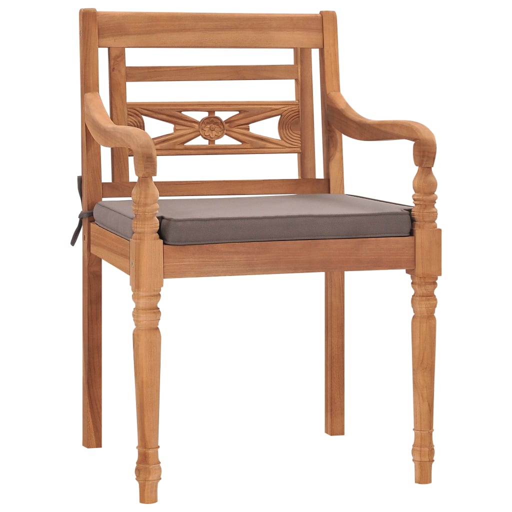 Batavia Chairs 2 pcs with Dark Gray Cushions Solid Teak Wood