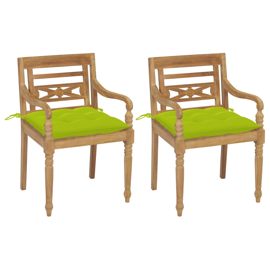 Batavia Chairs 2 pcs with Bright Green Cushions Solid Teak Wood