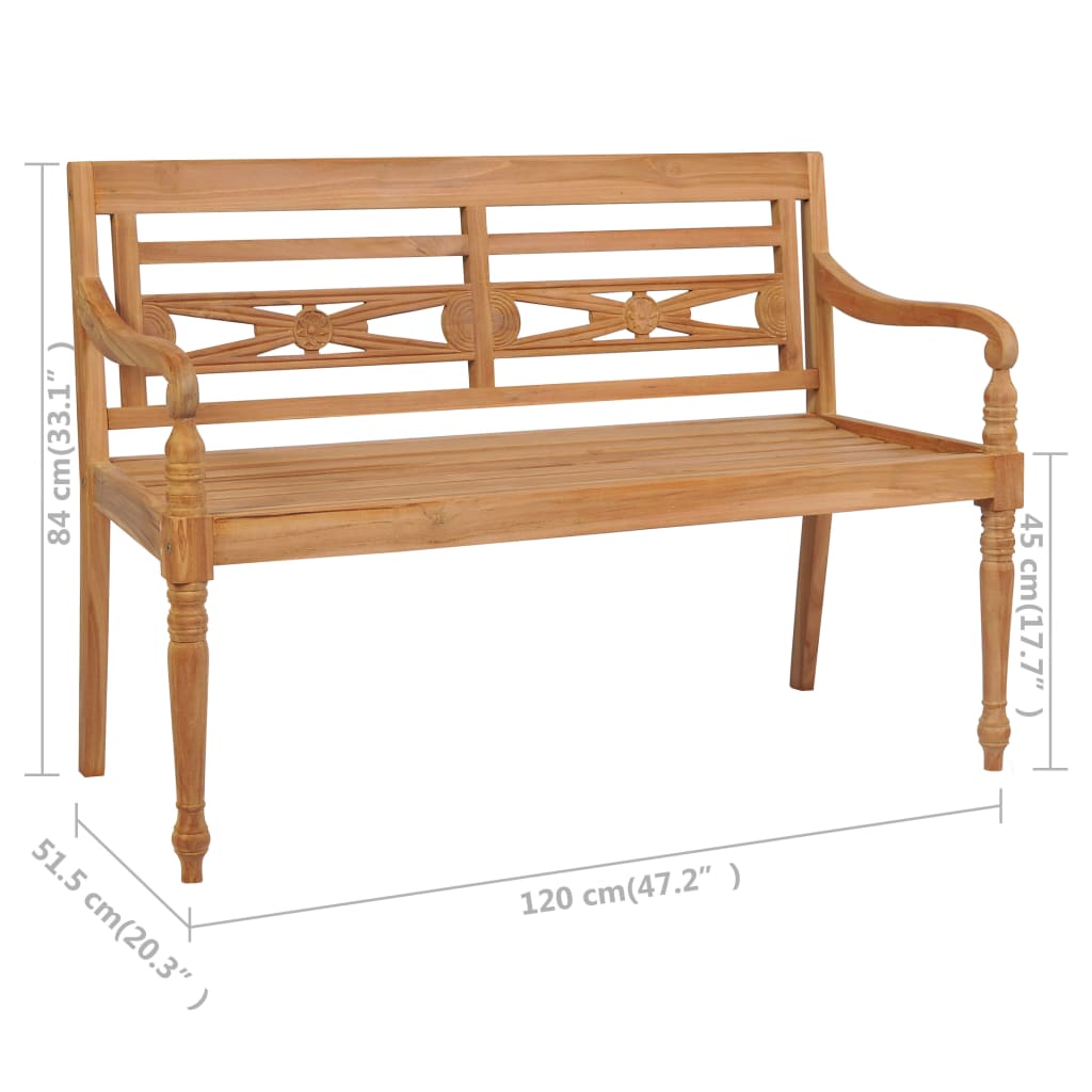 Batavia Bench with Light Blue Cushion 47.2" Solid Teak Wood