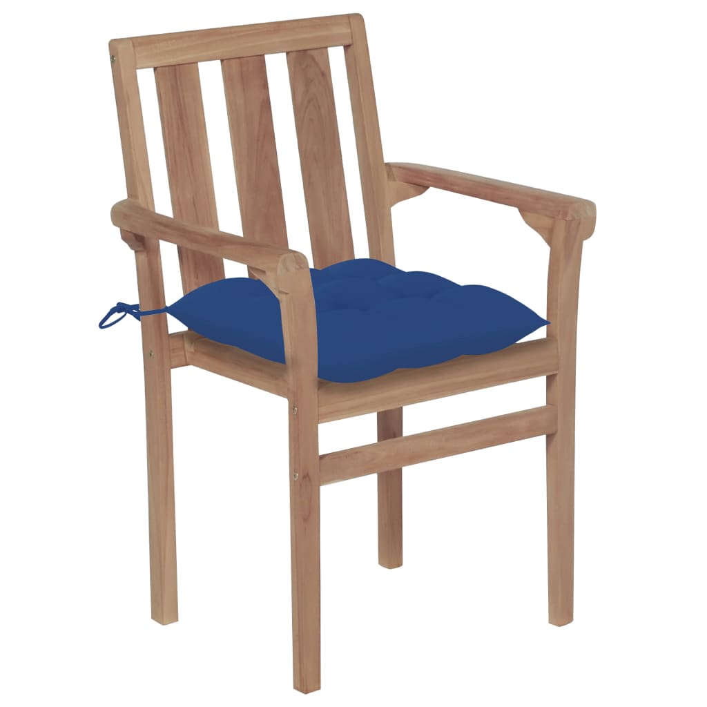 Patio Chairs 2 pcs with Blue Cushions Solid Teak Wood