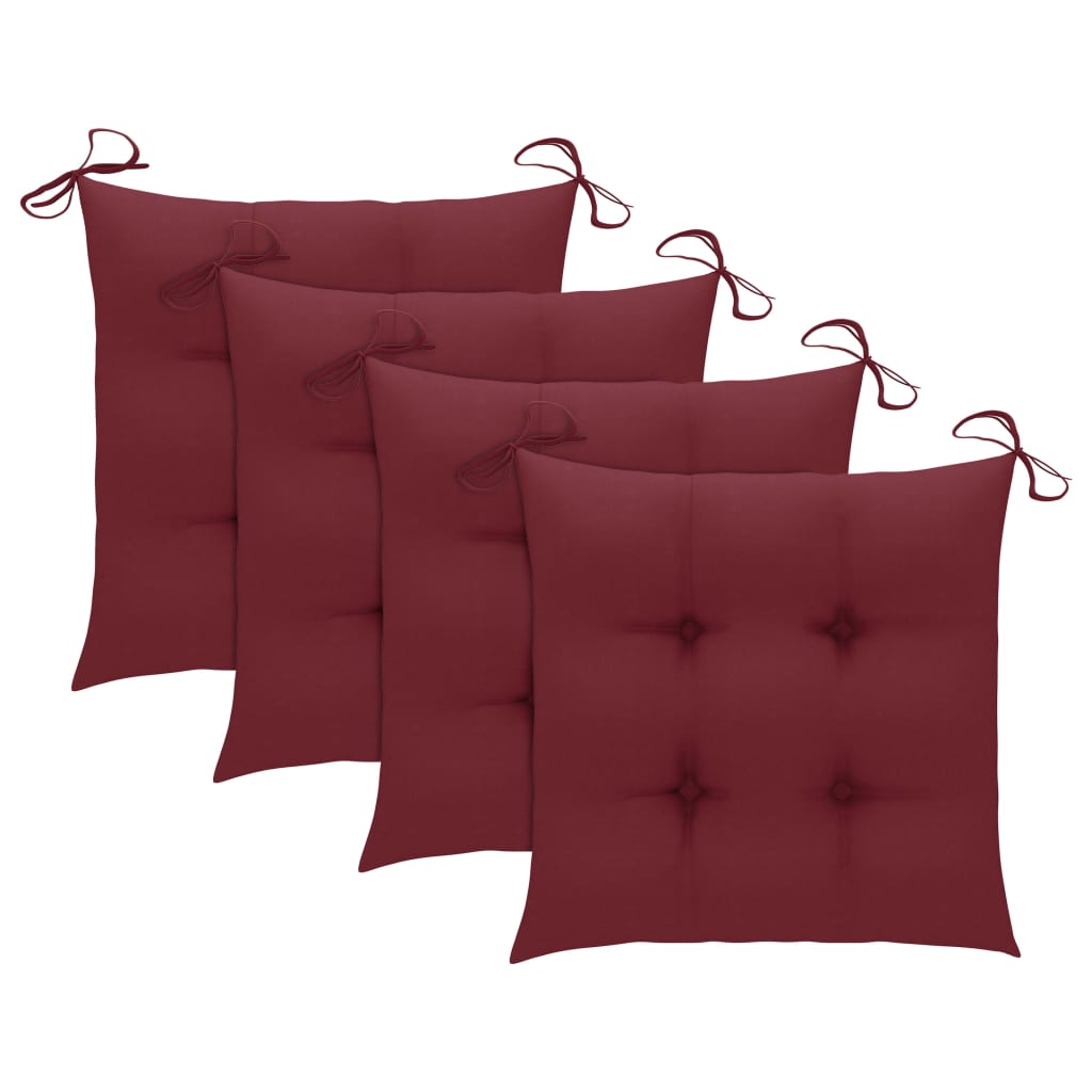 Patio Chairs 4 pcs with Wine Red Cushions Solid Teak Wood