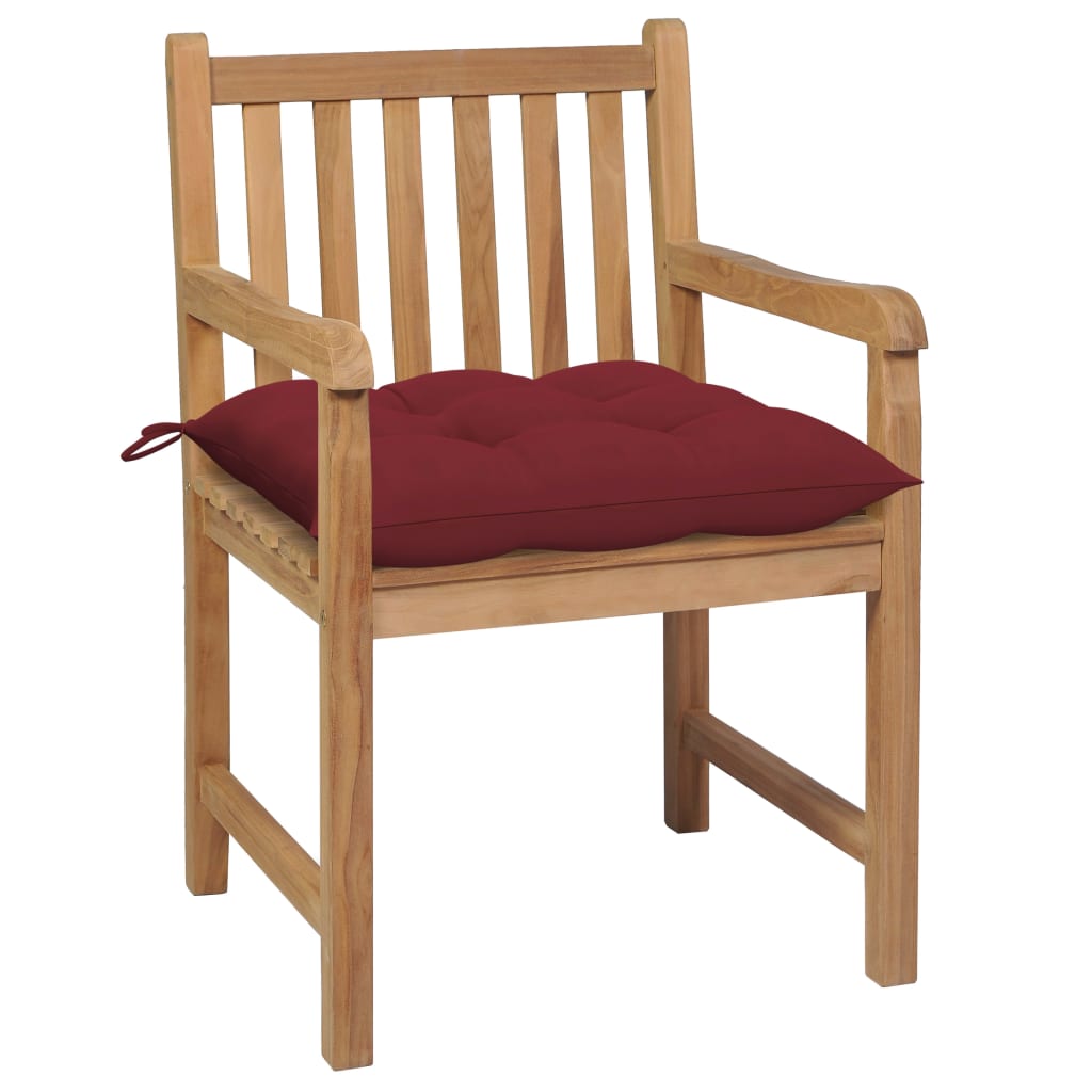 Patio Chairs 2 pcs with Wine Red Cushions Solid Teak Wood