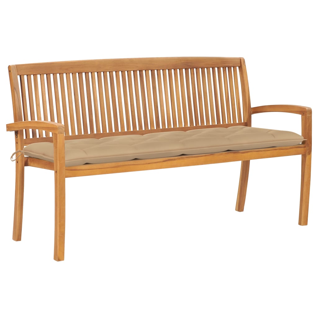 Stacking Patio Bench with Cushion 62.6'' Solid Teak Wood