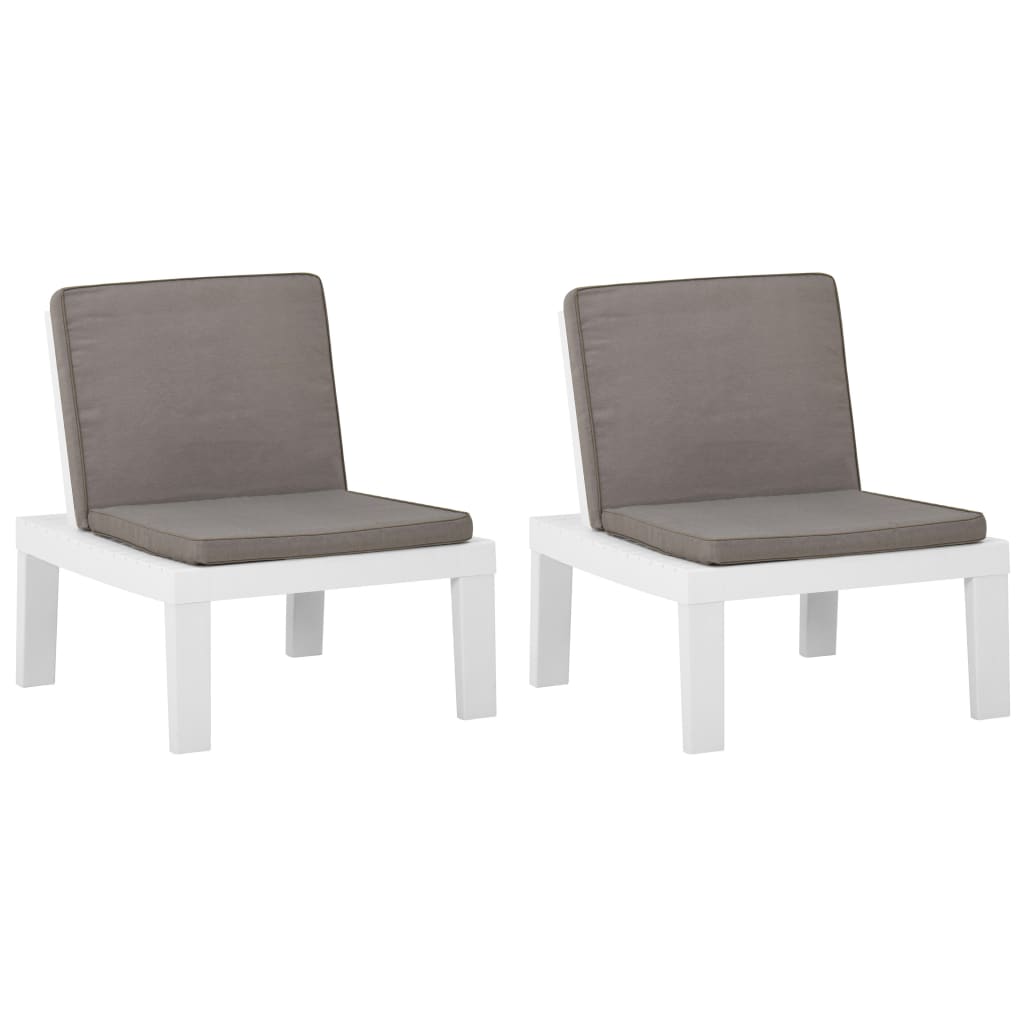 Patio Lounge Chairs with Cushions 2 pcs Plastic White