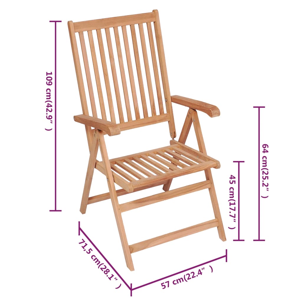 Reclining Patio Chairs 4 pcs Solid Teak Wood