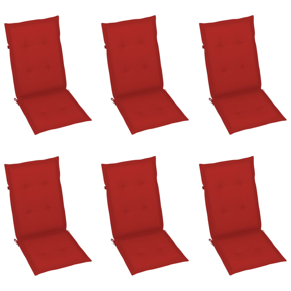 Patio Chairs 6 pcs with Red Cushions Solid Teak Wood