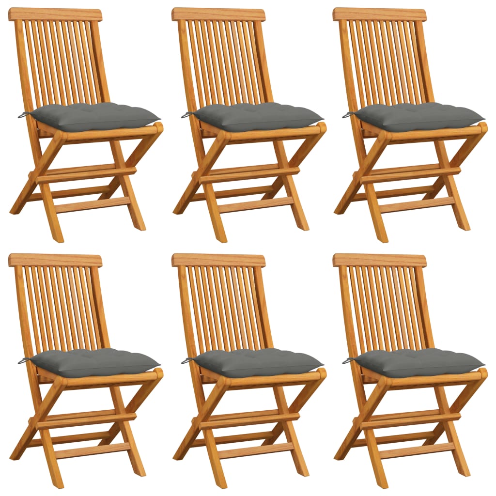 Patio Chairs with Gray Cushions 6 pcs Solid Teak Wood