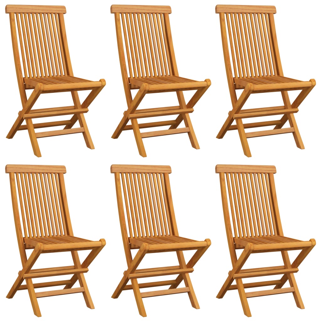 Patio Chairs with Cream White Cushions 6 pcs Solid Teak Wood