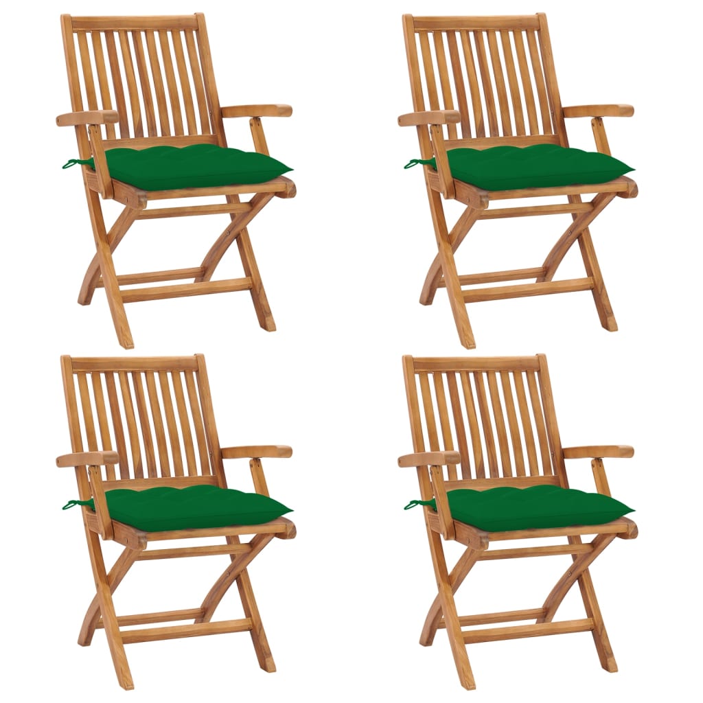 Folding Patio Chairs with Cushions 4 pcs Solid Teak Wood